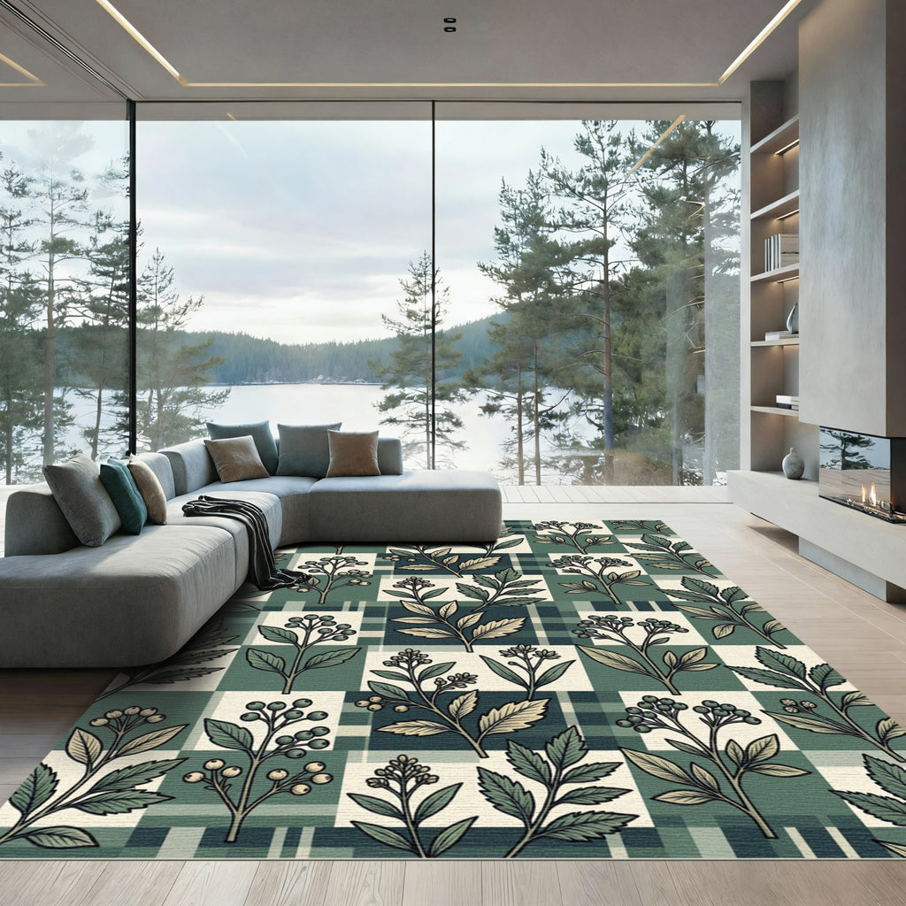 Botanical Sage Green Checked Berry Rug