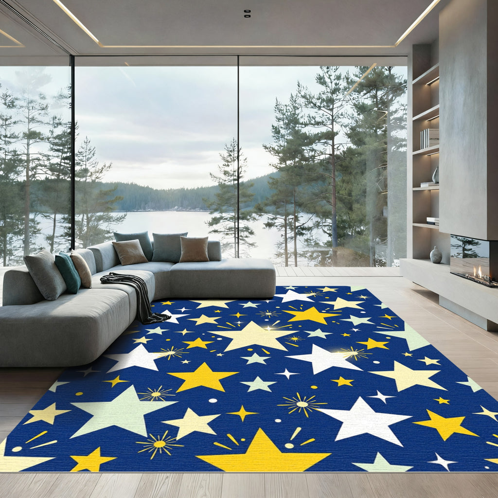 Golden Starry Night Navy Rug