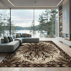 Elegant Bronze Botanical Symmetry Medallion Rug