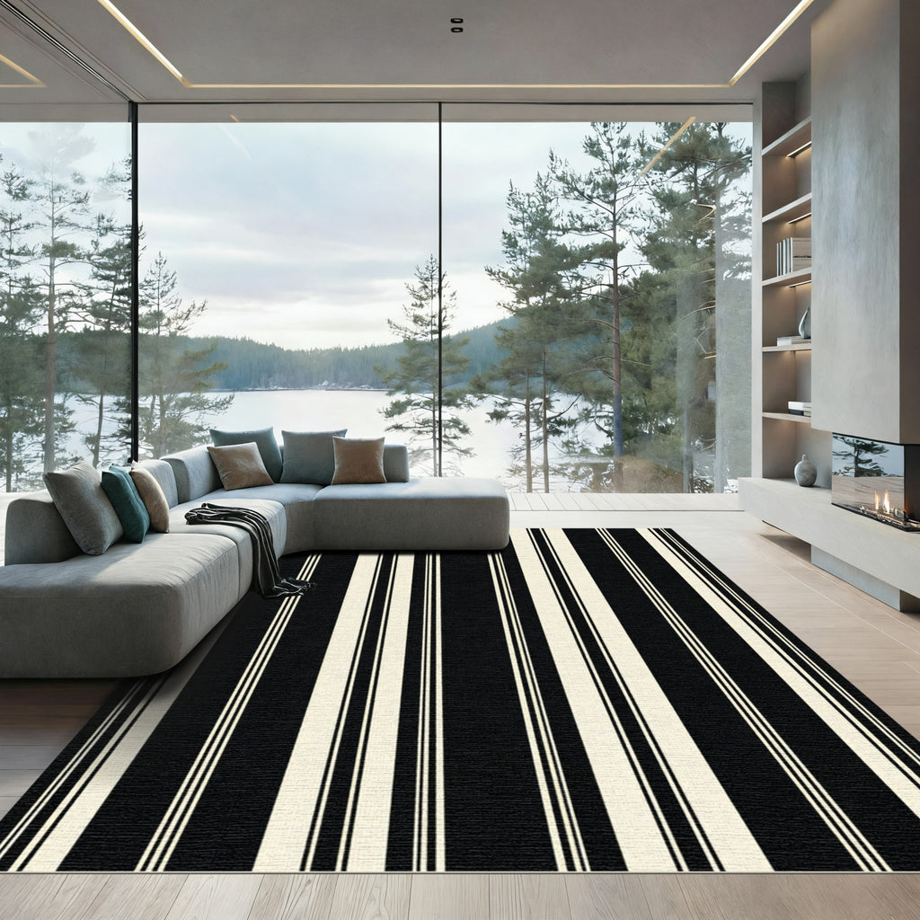 Classic Black and Cream Stripe Rug