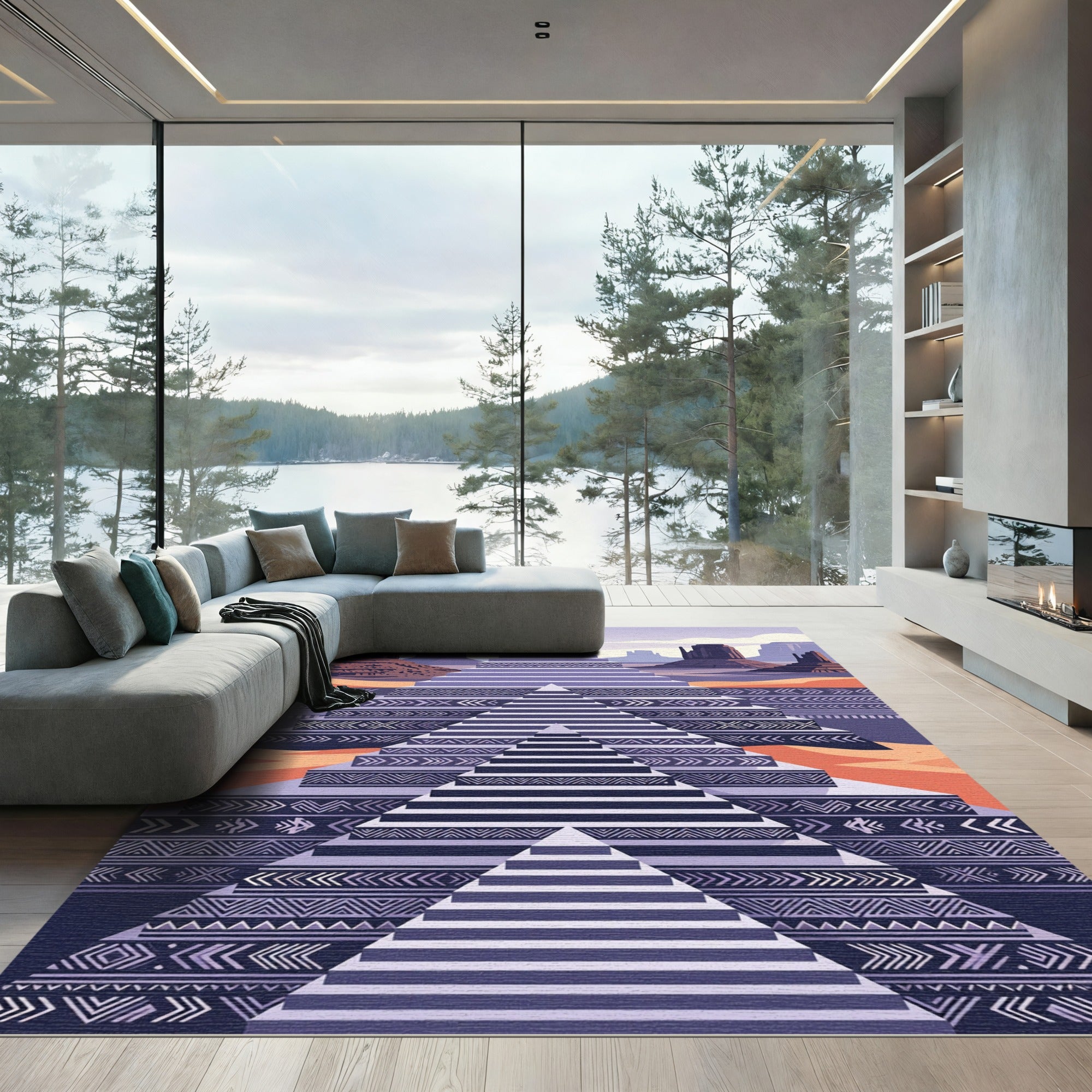 Tribal Stepped Pyramid Southwestern Landscape Rug