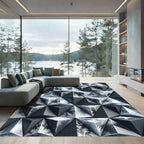 Modern Icy Silver Geometric Prism Rug