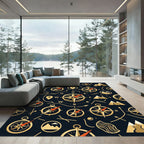 Golden Navigation Compass Mountains Night Rug