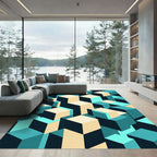 Geometric Teal Cream Cube Abstraction Rug