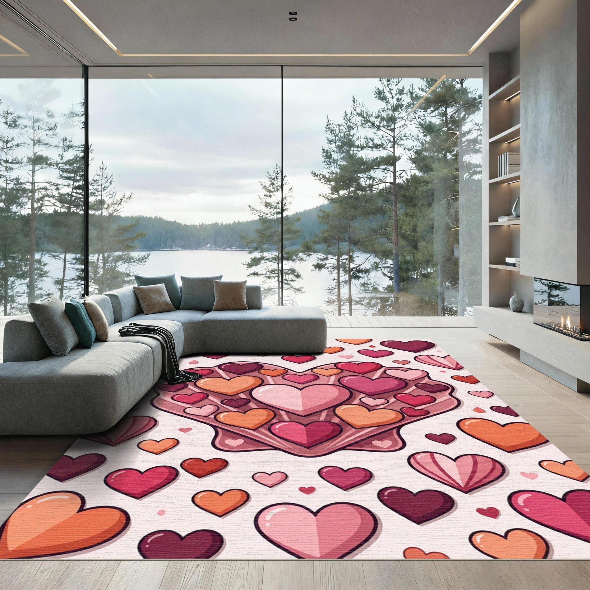 Whimsical Pink Heart Shell Illustration Rug