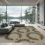 Antique Gold Floral Wreath Arrangement Rug