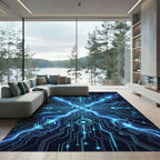 Neon Electric Circuit Nexus Glow Rug