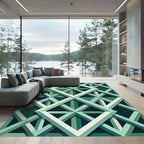 Geometric Emerald Green Lattice Grid Rug