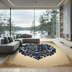 Elegant Navy Blue Nautical Anchor Crest Rug