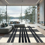 Monochrome Plaid Black Cream Grid Rug