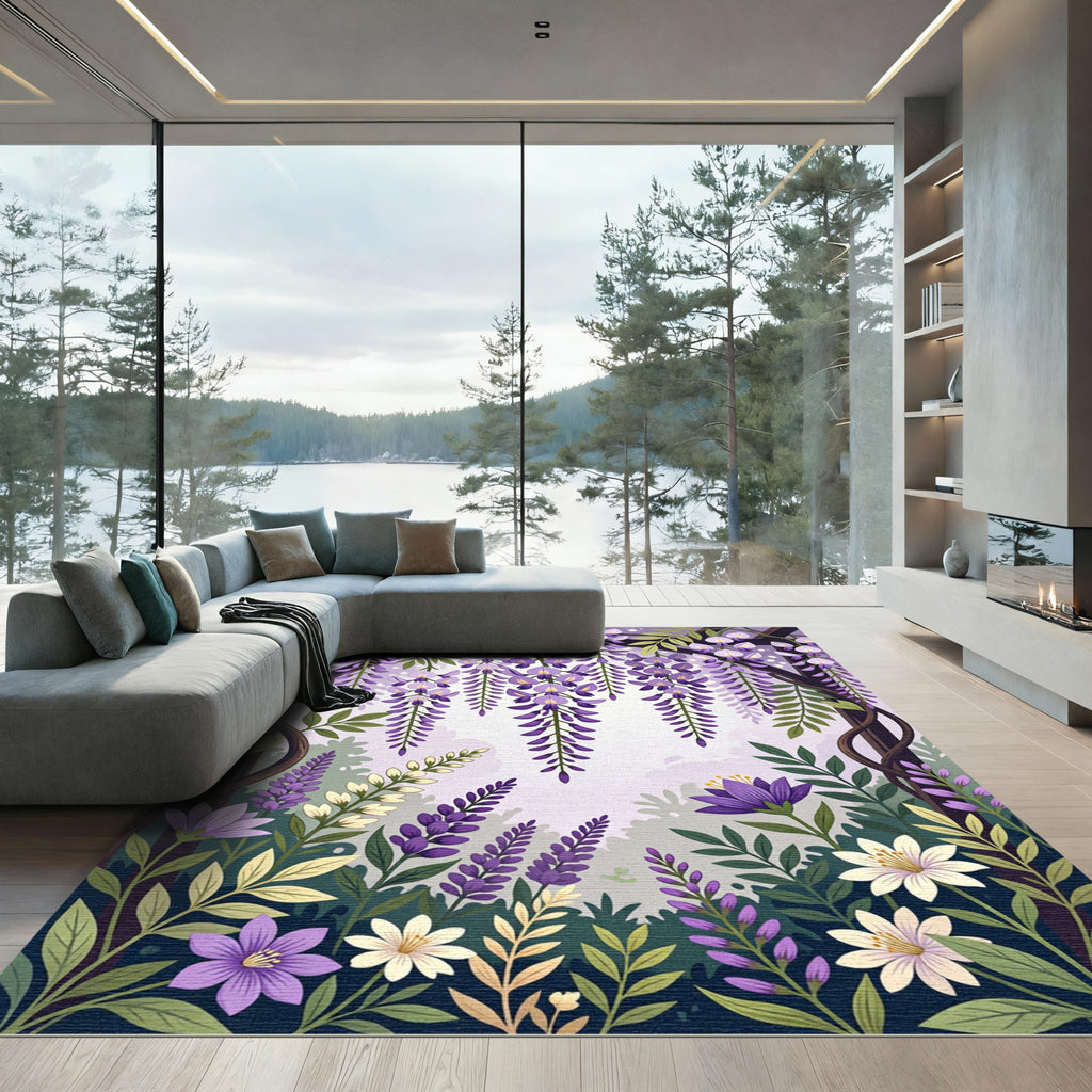 Lavender Wisteria Floral Garden Trellis Rug