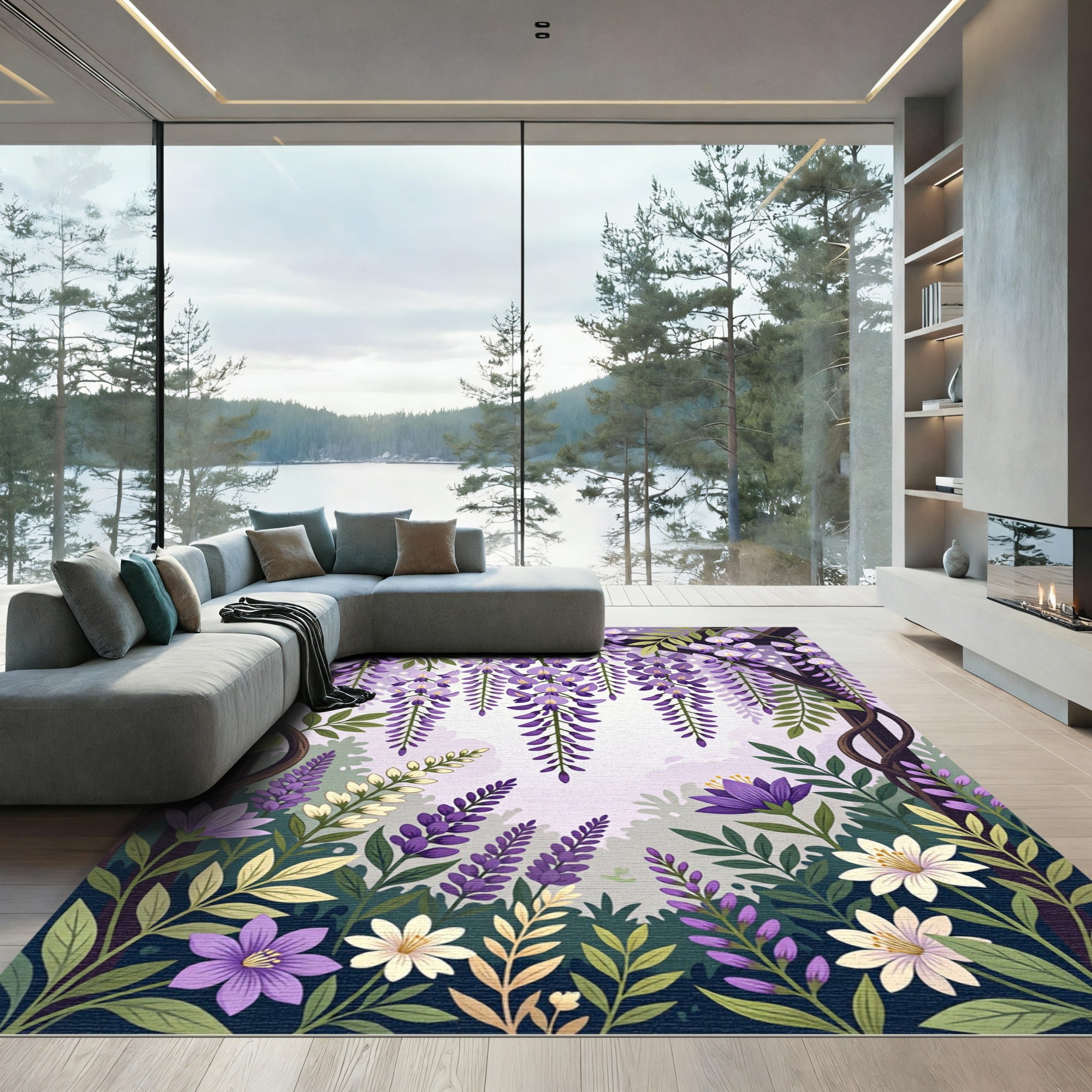Lavender Wisteria Floral Garden Trellis Rug