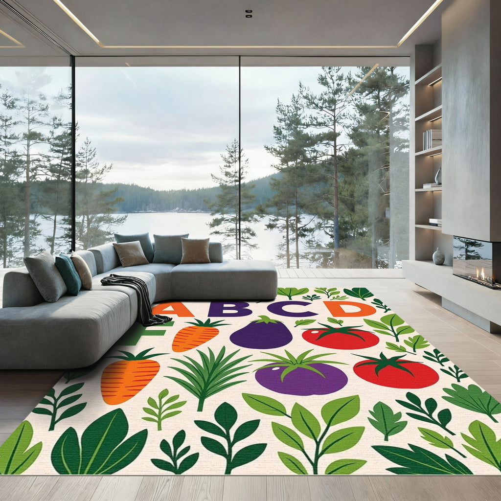 Farmhouse ABC Alphabet Vegetable Botanical Rug
