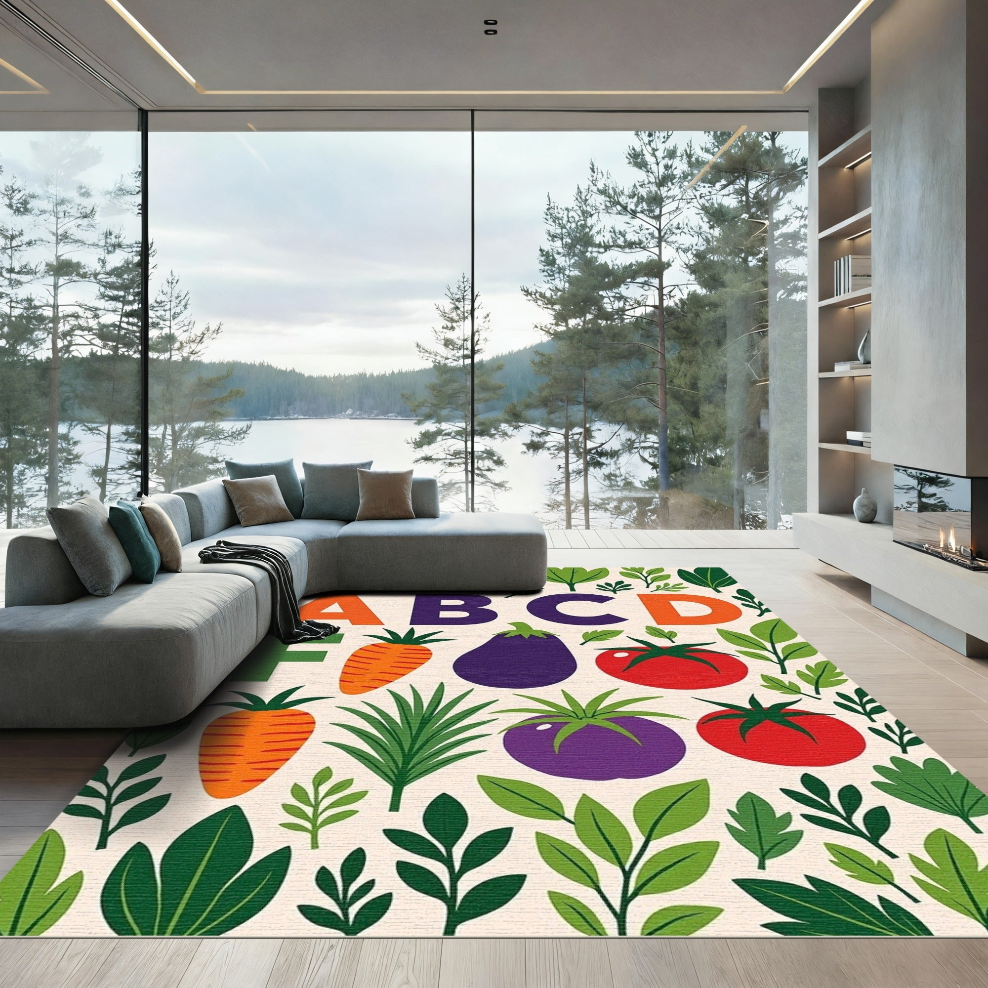 Farmhouse ABC Alphabet Vegetable Botanical Rug