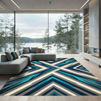 Geometric Teal and Gray Angular Chevron Rug