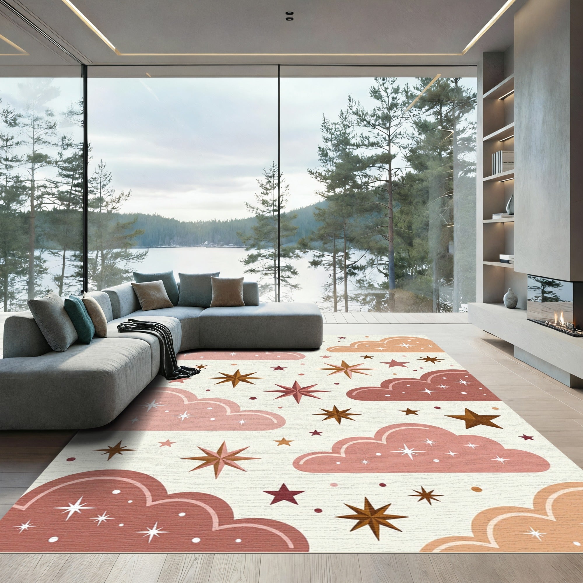 Celestial Earthy Tone Starry Cloud Rug