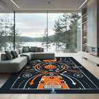 Orange And Navy Athletic Court Diagram Rug