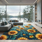 Sunlit Golden Sunflower and Teal Meadow Rug