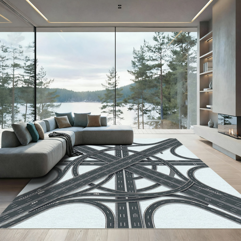 Abstract Gray Architectural Highway Intersection Rug