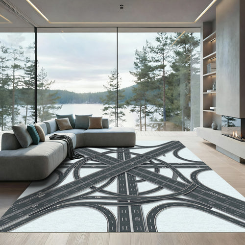 Abstract Gray Architectural Highway Intersection Rug