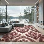 Antique Rose Damask Floral Frame Rug