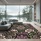 Elegant Mauve Floral Damask Tapestry Rug