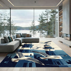 Coastal Navy Lighthouse Gulls Scene Rug
