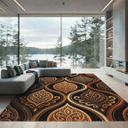 Golden Filigree Damask Scroll Art Rug