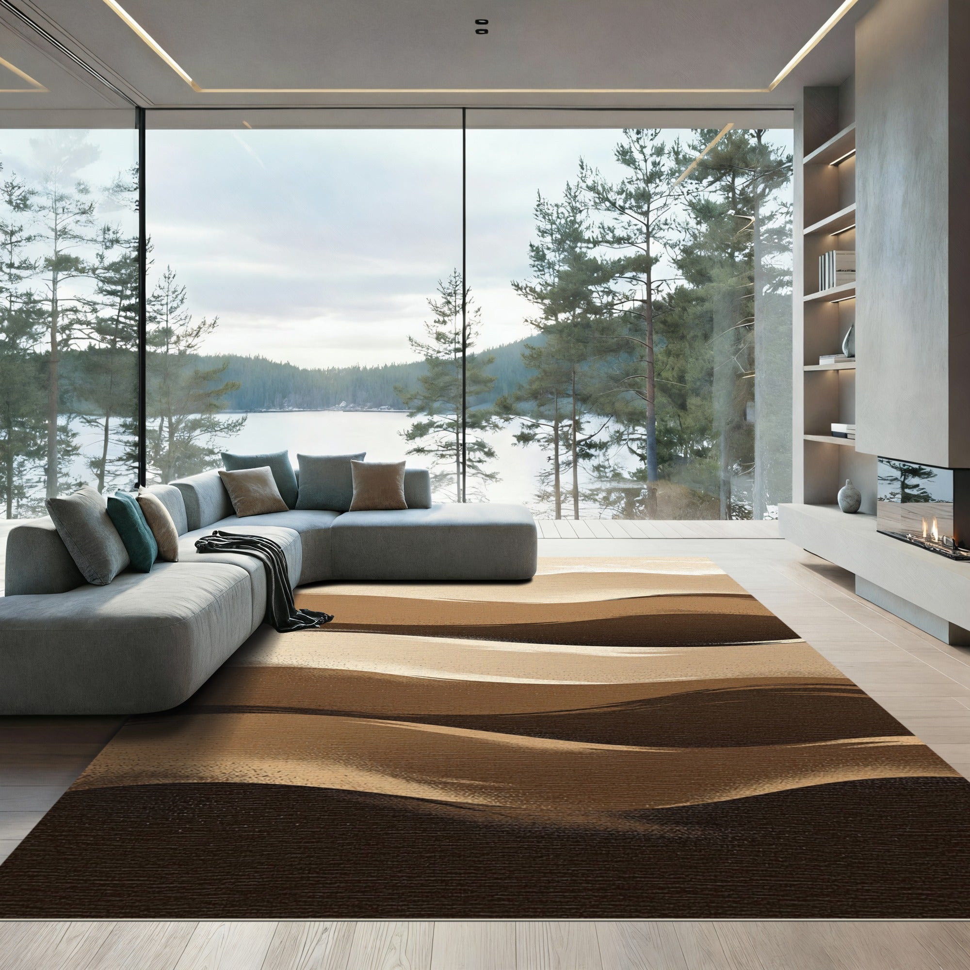 Earthy Abstract Dune Wave Rug