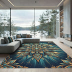 Teal and Gold Radiant Lotus Medallion Rug