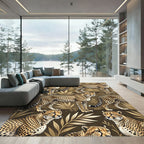 Golden Cheetah Tropical Leaf Wallpaper Rug