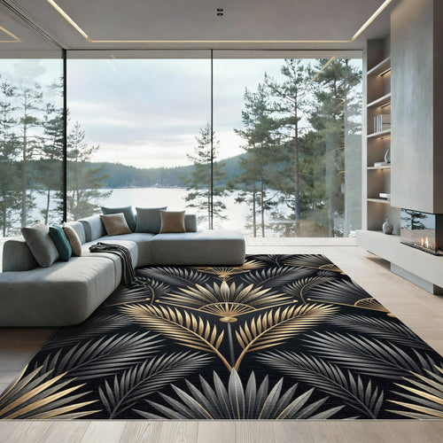 Art Deco Gold and Black Palm Rug