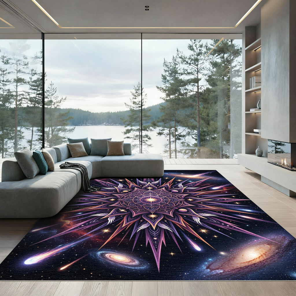 Celestial Purple Galaxy Mandala Starburst Rug