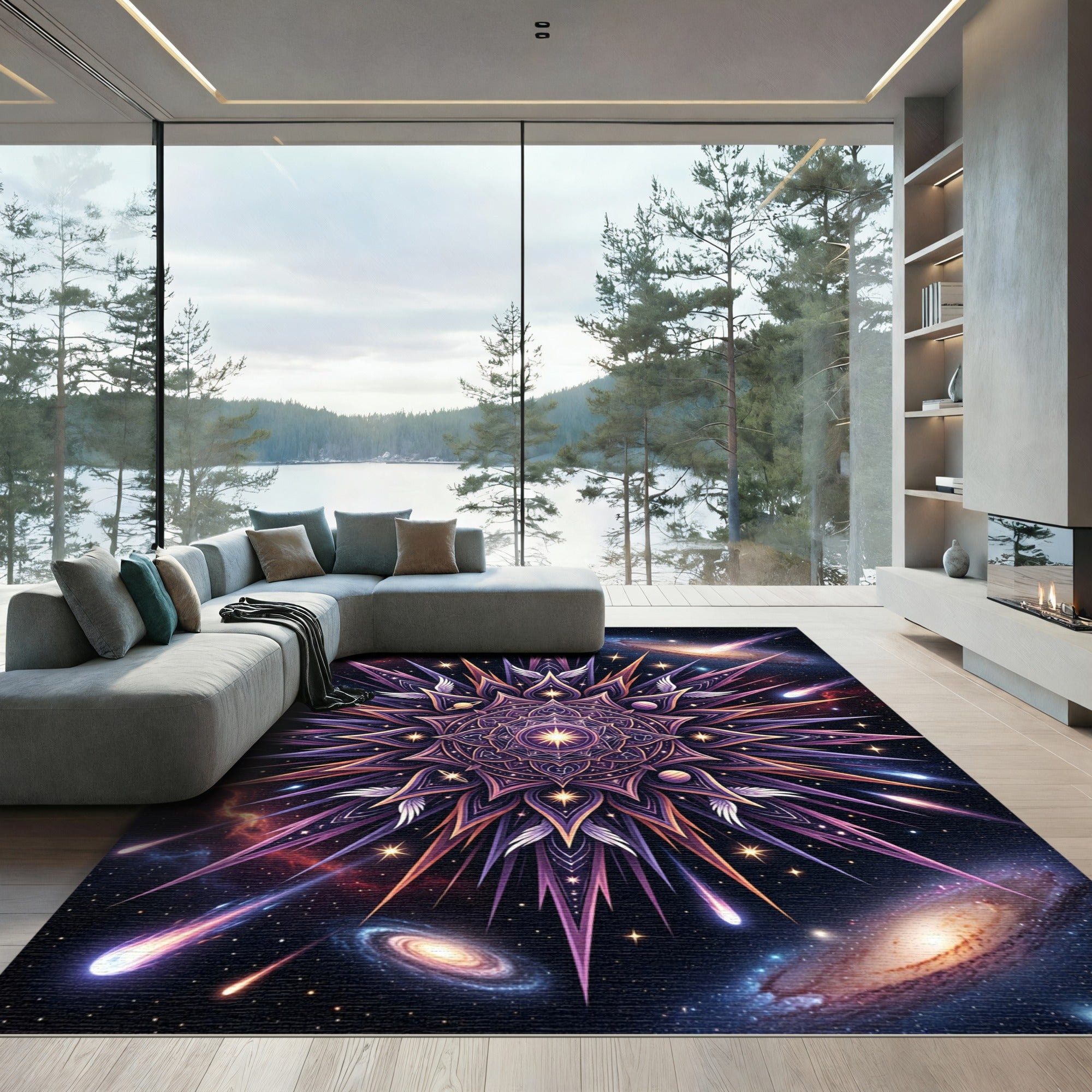 Celestial Purple Galaxy Mandala Starburst Rug
