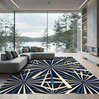 Dark Navy Cream Starburst Rays Rug
