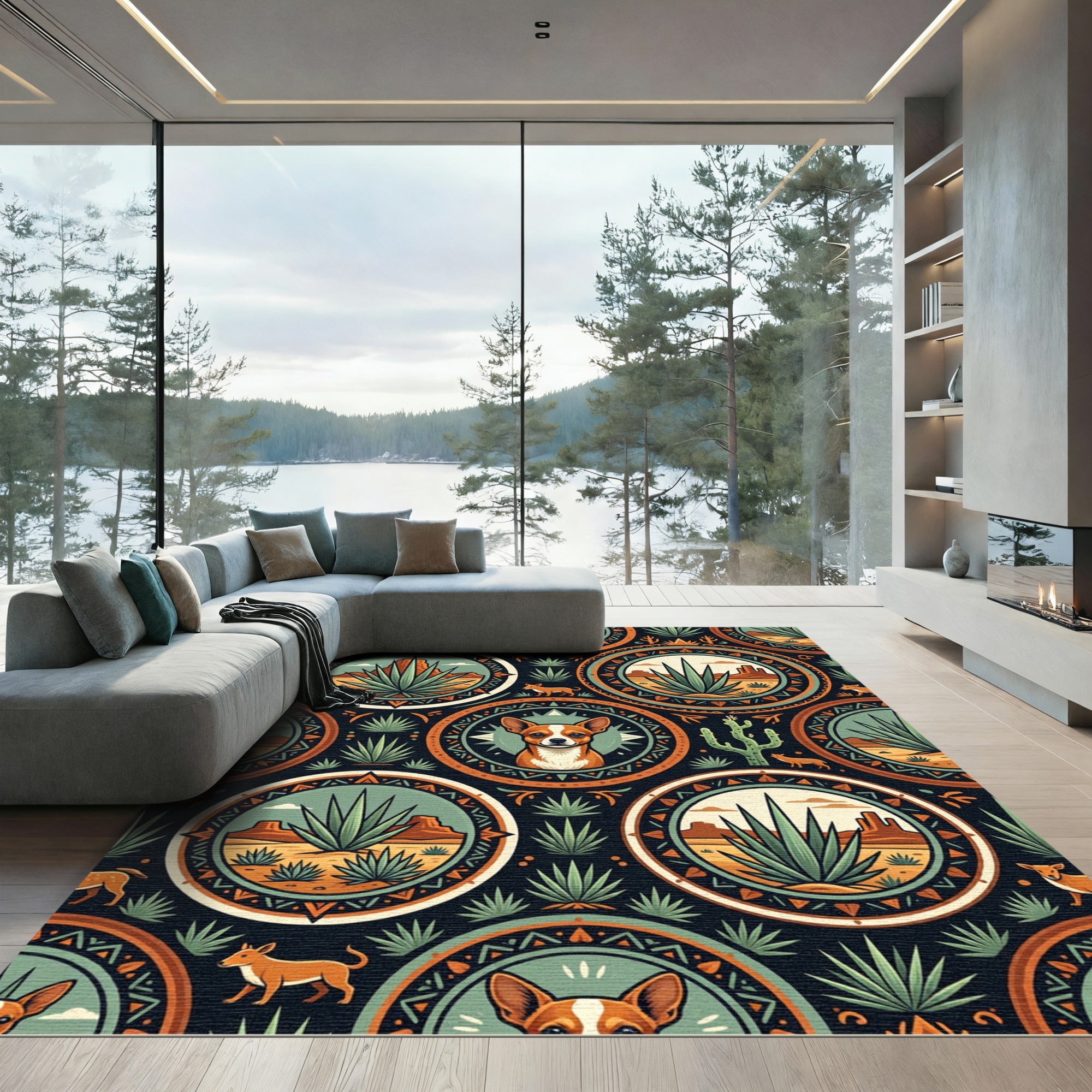 Desert Agave Chihuahua Geometric Ochre Medallion Rug
