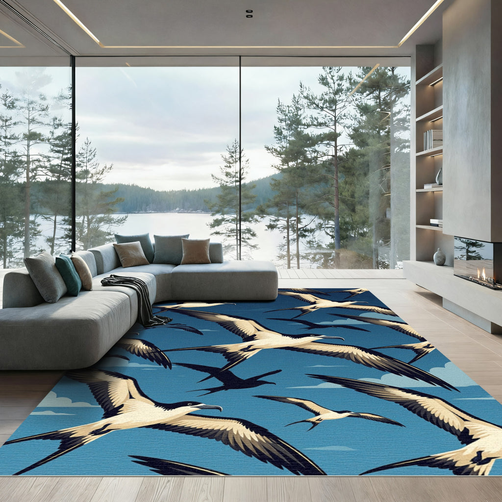 Soaring Oceanic Birds Midnight Sky Rug