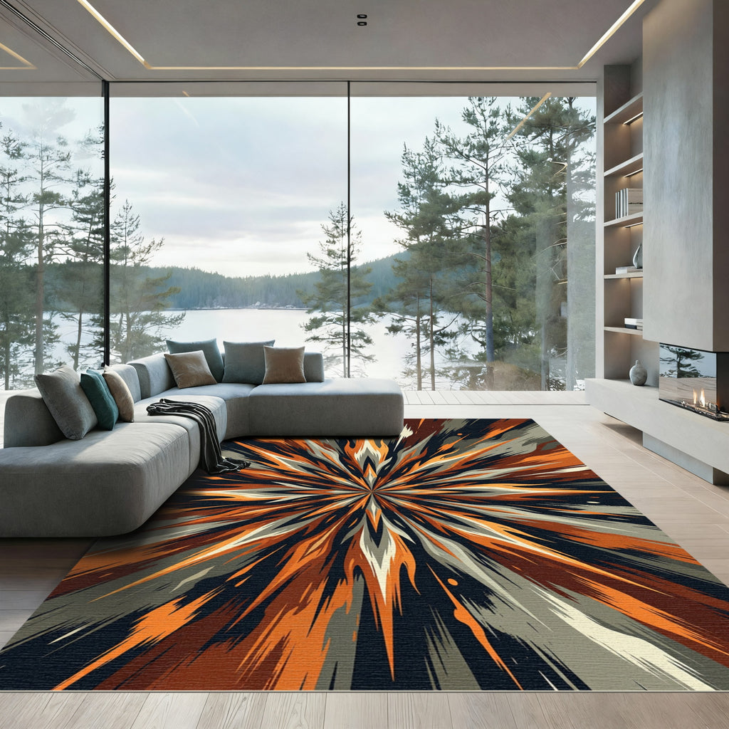 Explosive Orange and Gray Starburst Rug