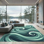 Flowing Teal Ocean Wave Swirl Rug