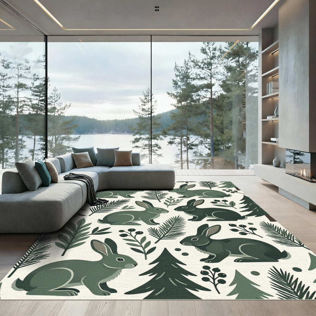 Woodland Forest Rabbit and Pine Rug