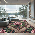Elegant Blush Peony Filigree Damask Rug