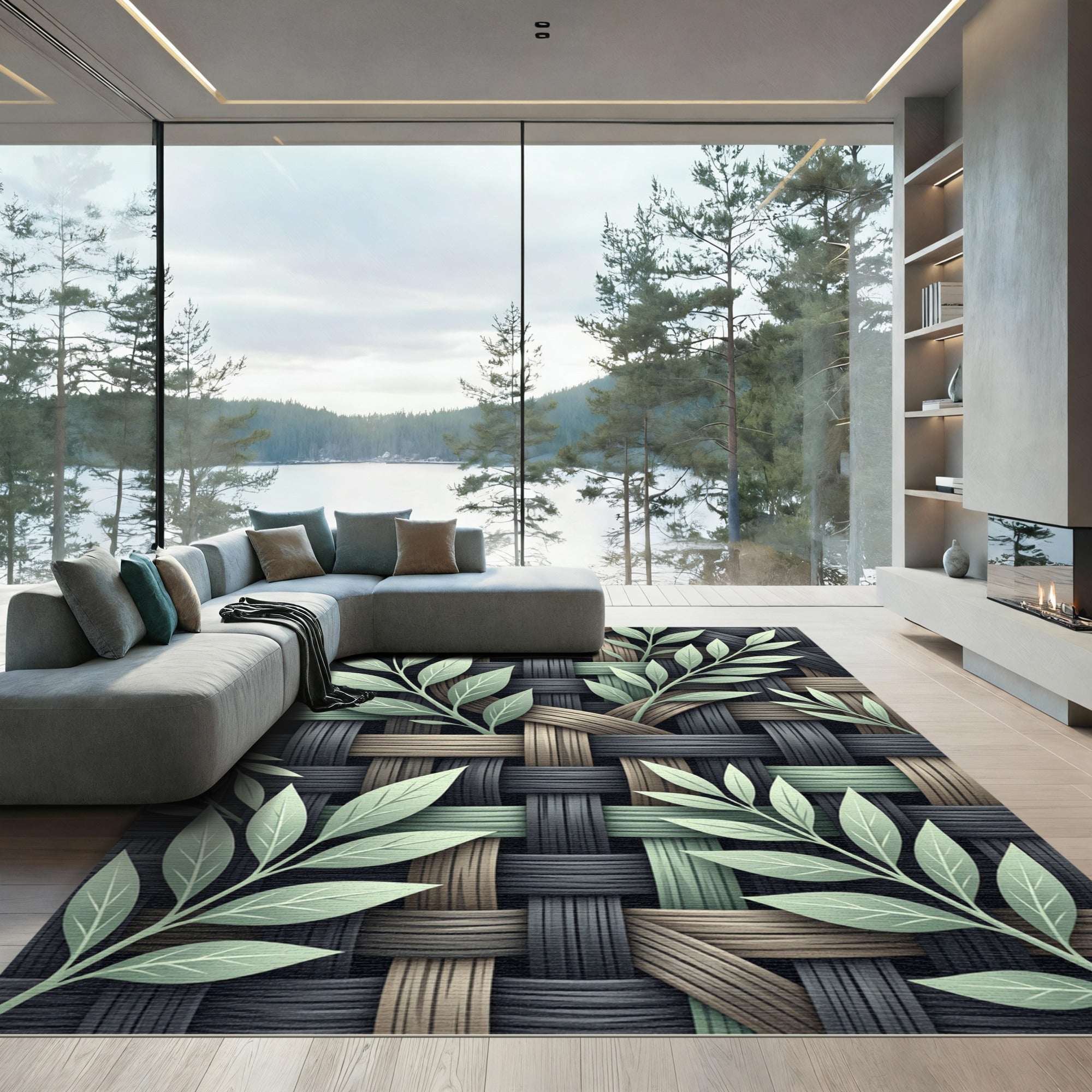 Sage Leaf Woven Earthy Tones Rug