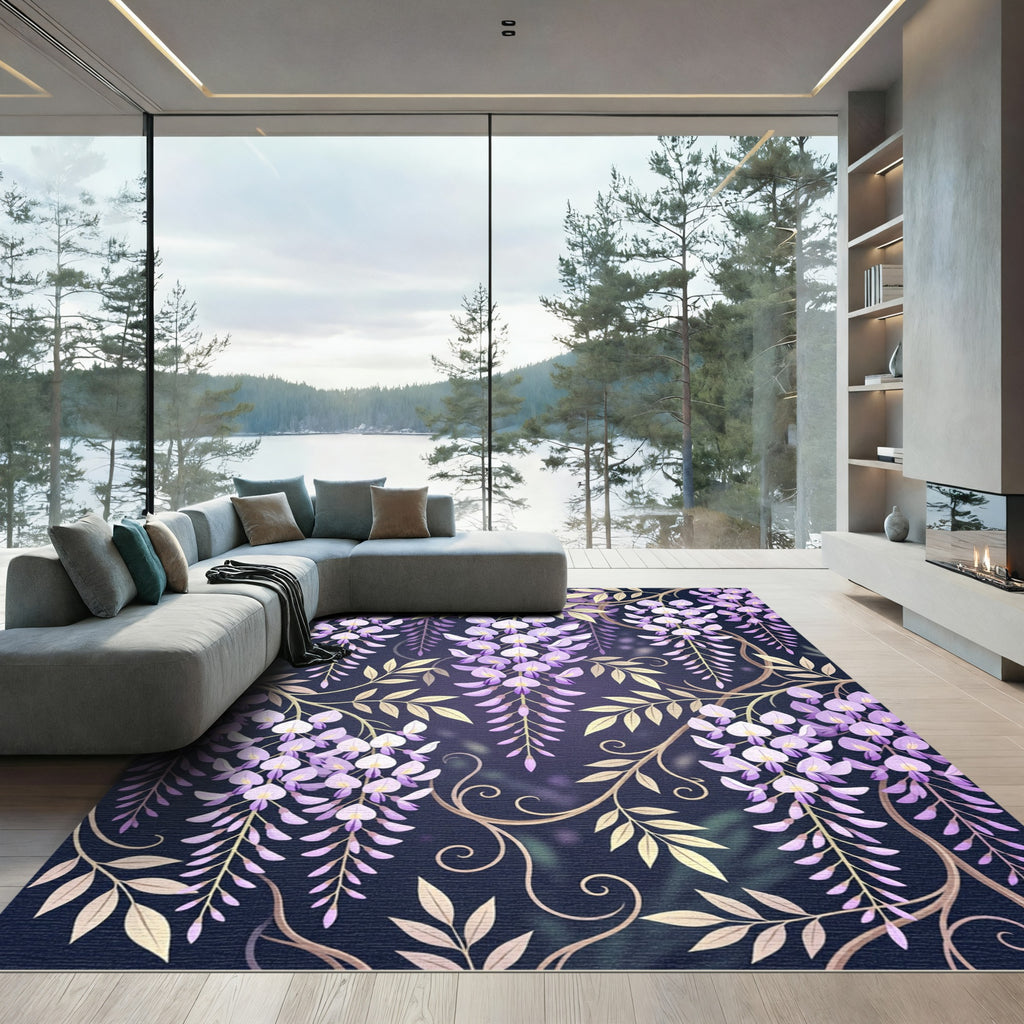 Elegant Purple Wisteria Cascading Floral Rug
