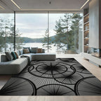 Modern Monochrome Radial Burst Circular Rug