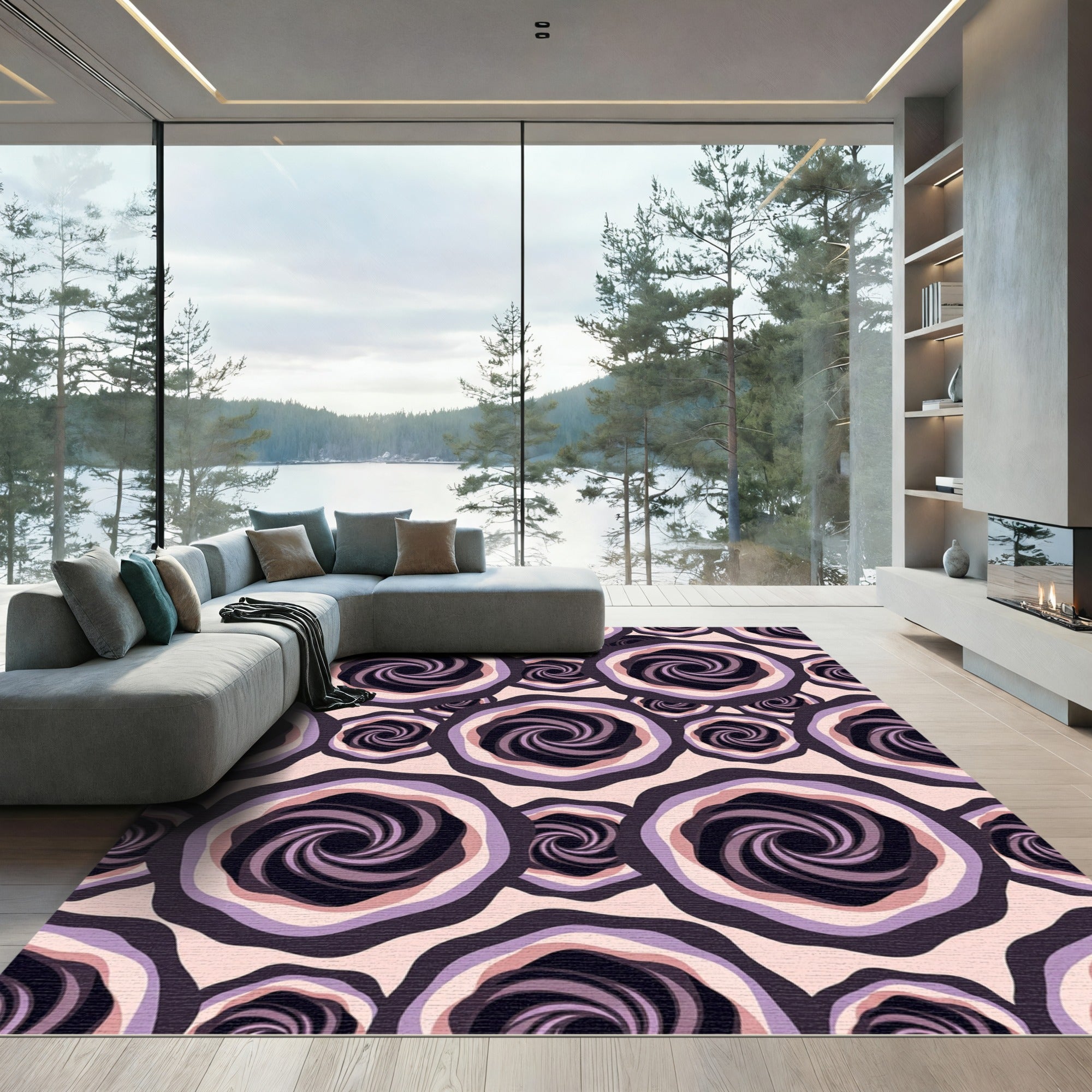 Deep Purple Swirl Rose Garden Rug