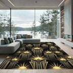 Art Deco Black and Gold Sunburst Rug