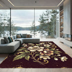 Elegant White Floral Dark Gold Vine Rug