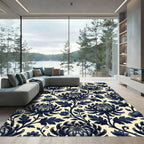 Navy Chrysanthemum Floral Vine Rug