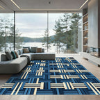 Navy and Cream Woven Basket Weave Rug