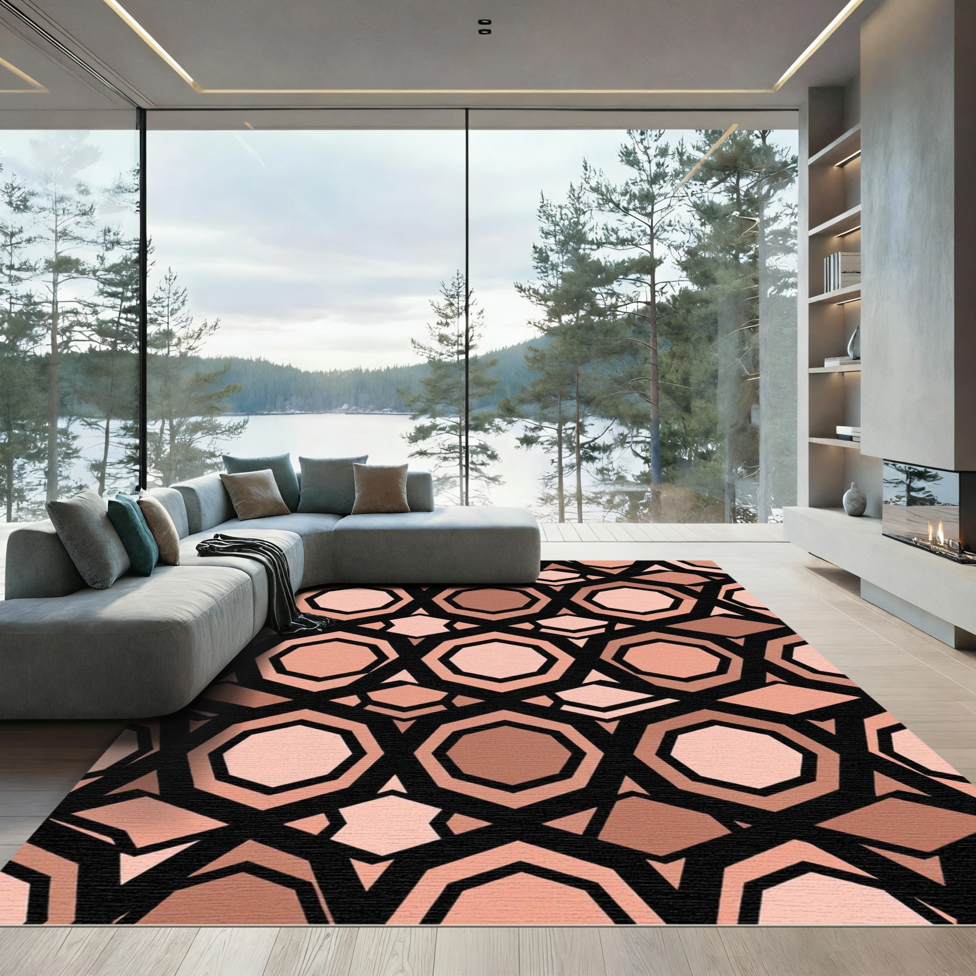 Geometric Terracotta Hexagon Abstract Rug